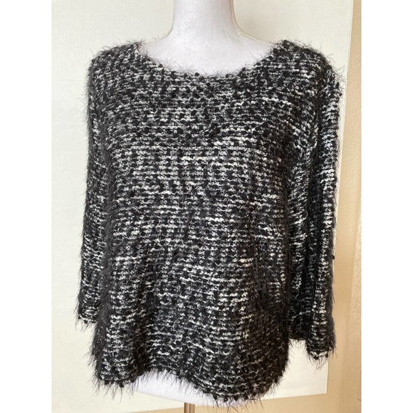 Vince Camuto Pullover Sweater Black Metallic Fringe Sz Medium M - Picture 2 of 7